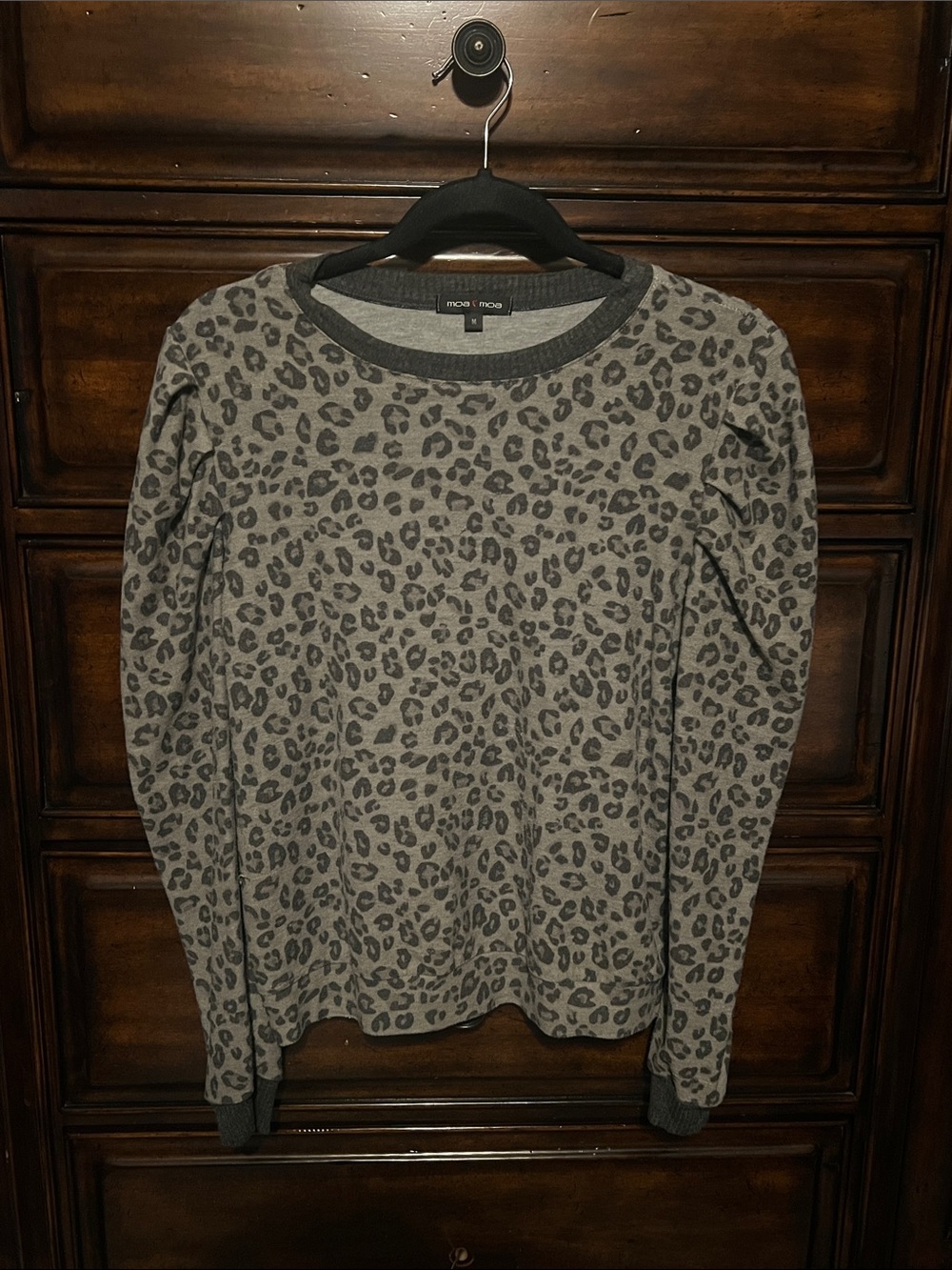 Moa Moa Gray Leopard-Print Crewneck Sweater